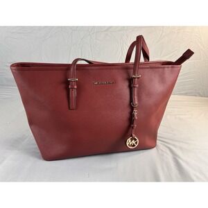 Michael Kors Jet Set Travel Large Red Saffiano Leather Tote MK Shoulder Bag